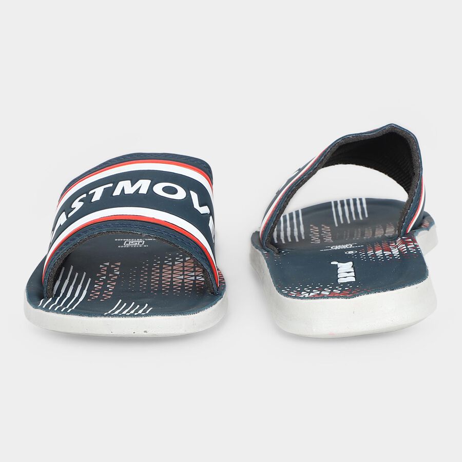 Men's Navy Blue PU Slip-On Slide Sandals, Navy Blue, large