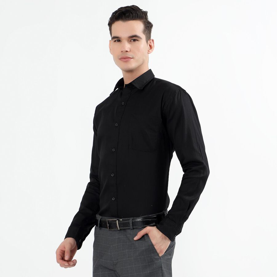 Men's Jet Black Cotton Spread Collar Casual Shirt, Black, large image number null