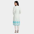 Women's Turquoise Band Collar Floral Printed Straight Kurta, Aqua, small