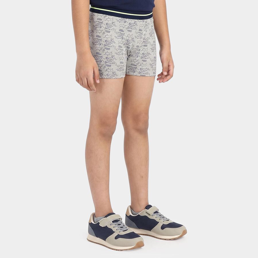 Boys Grey Regular Fit Printed Trunks, हल्का ग्रे, large