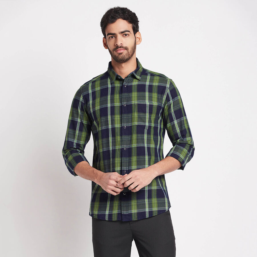 Cotton Checks Casual Shirt, Dark Green, large image number null