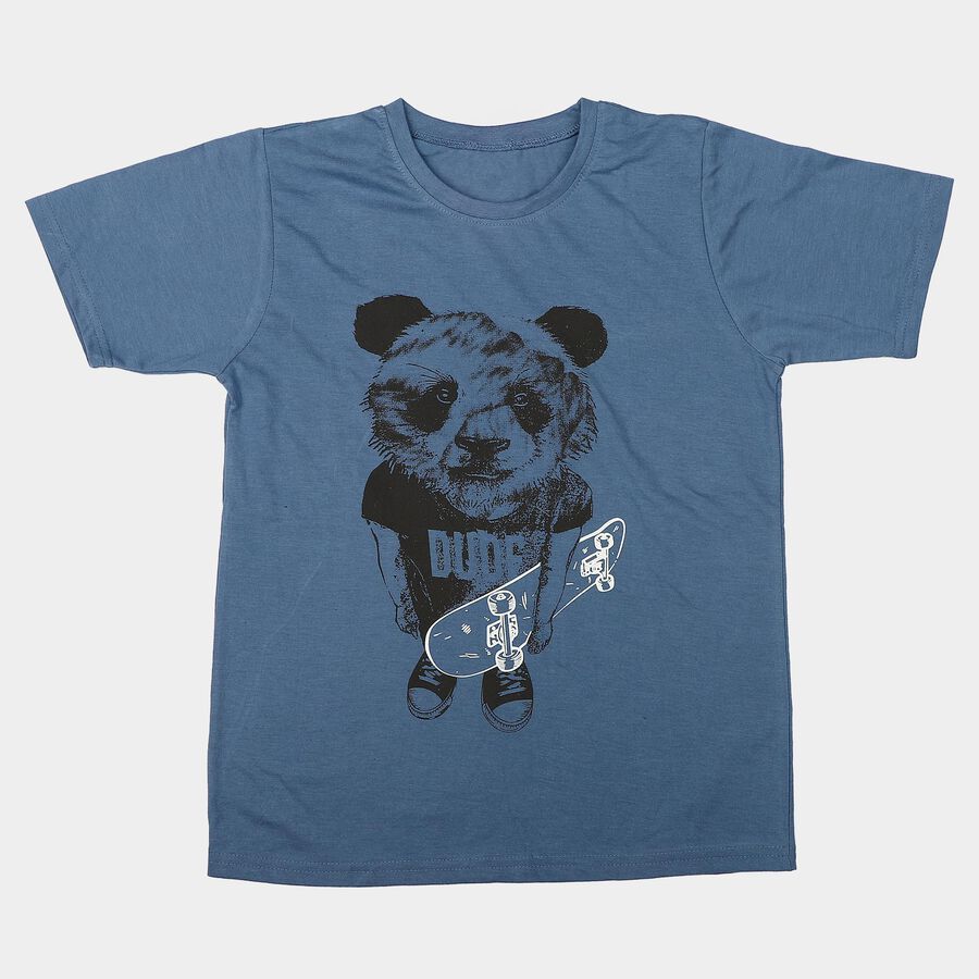 Boys Blue Crew Neck Regular Boys T-Shirt, Mid Blue, large