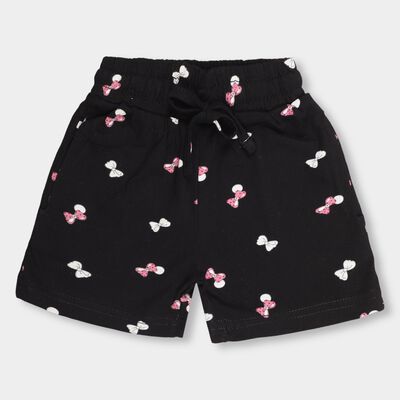 Girls' Black Printed Pull-Up Shorts