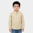Boys Beige Cotton Checked Regular Fit Shirt, गहरा पीला, small