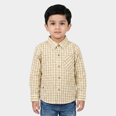 Boys Beige Cotton Checked Regular Fit Shirt