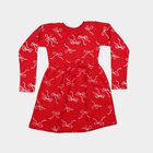Girls' Red Bow Printed Fit and Flare Frock, Red, small