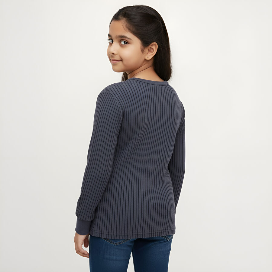 Girls' Muted Midnight Blue Round Neck Thermal, Melange Blue, large image number null