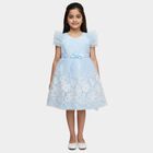 Girls' Light Blue Regular Fit Lace Trim Pocket Frock, हल्का नीला, small