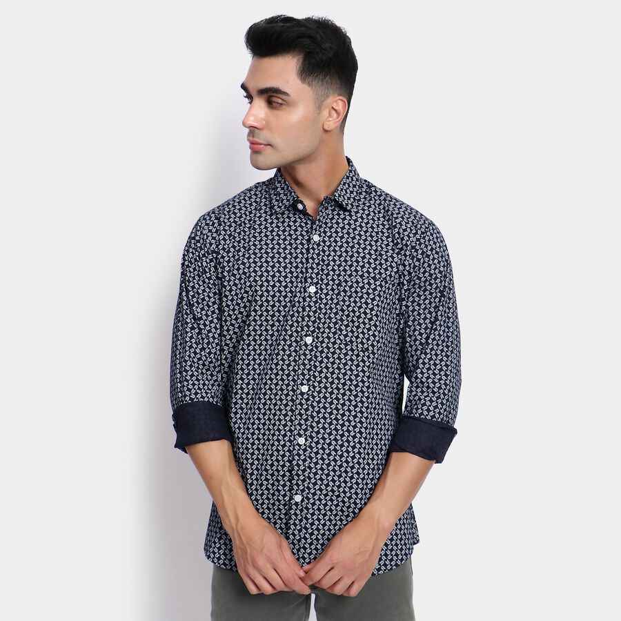 Men's 100% Cotton Casual Shirt, Navy Blue, large image number null