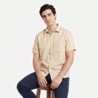 Men's Beige Cotton Regular Fit Casual Shirt, गहरा पीला, small