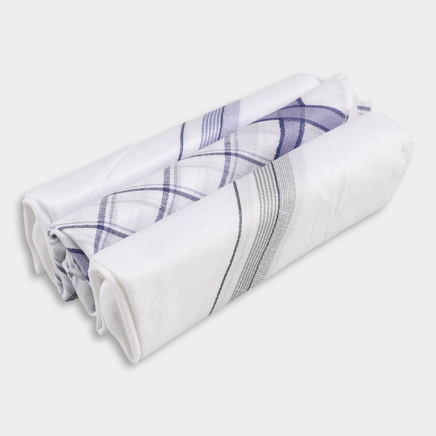 Men's White and Blue Checkered Handkerchief, मध्यम नीला, large image number null
