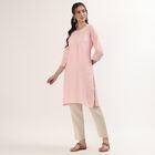 Women's Pink Mandarin Collar Floral Printed Straight Kurta, हल्का गुलाबी, small