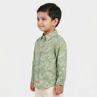 Boys' Dark Grey Cotton Abstract Printed Regular Fit Shirt, गहरा ग्रे, small