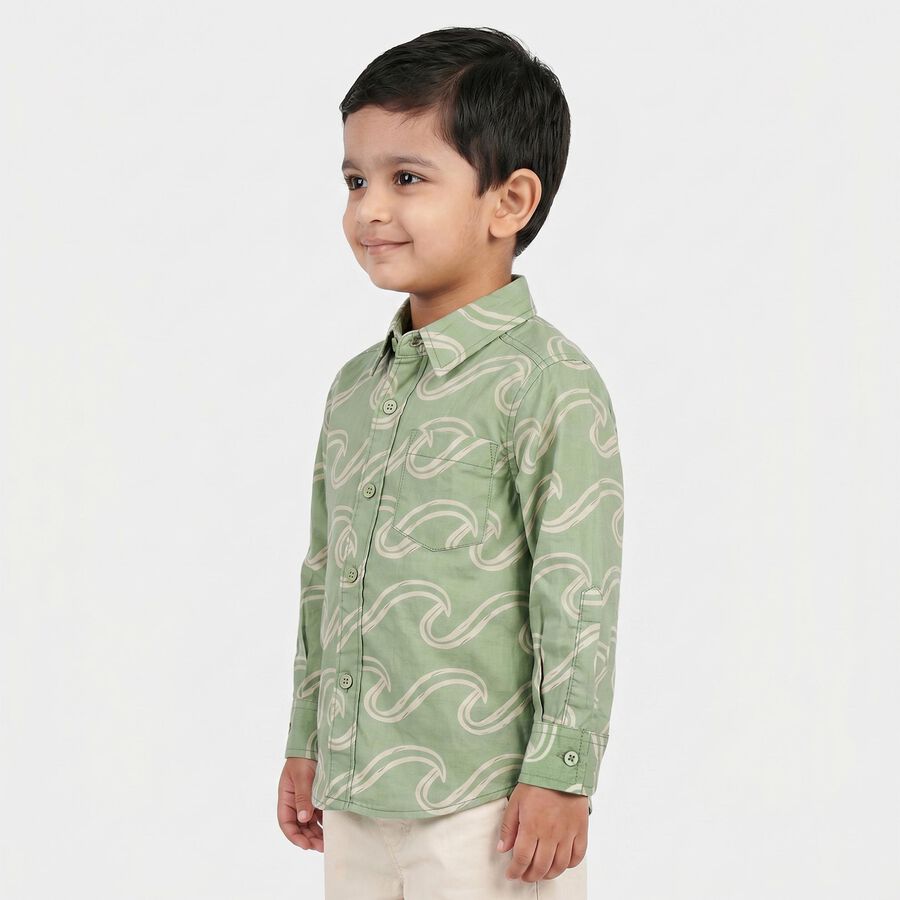 Boys' Dark Grey Cotton Abstract Printed Regular Fit Shirt, गहरा ग्रे, large