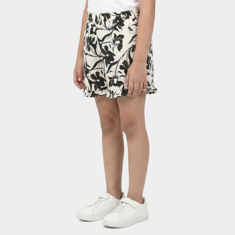 Girls' Black Regular Fit Floral Print Shorts, काला, large