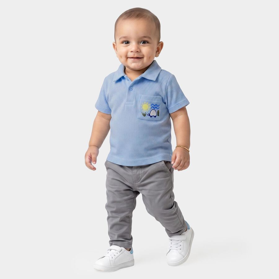 Infants Light Blue Cotton Polo Neck Polo T-Shirt, हल्का नीला, large