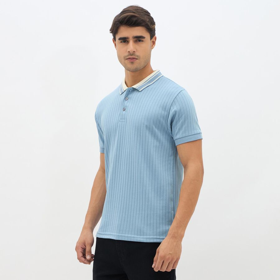 Men's Light Powder Blue Polo Neck Casual T-Shirt, Mid Blue, large image number null