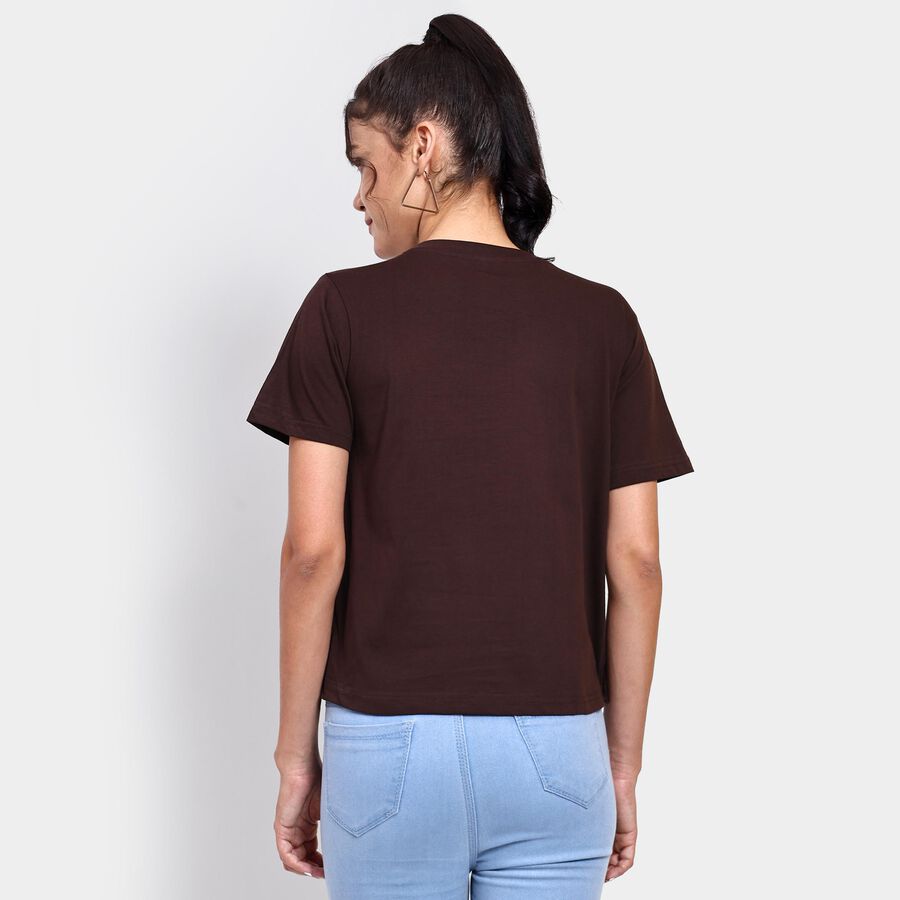 Ladies' 100% Cotton Round Neck T-Shirt , Brown, large image number null