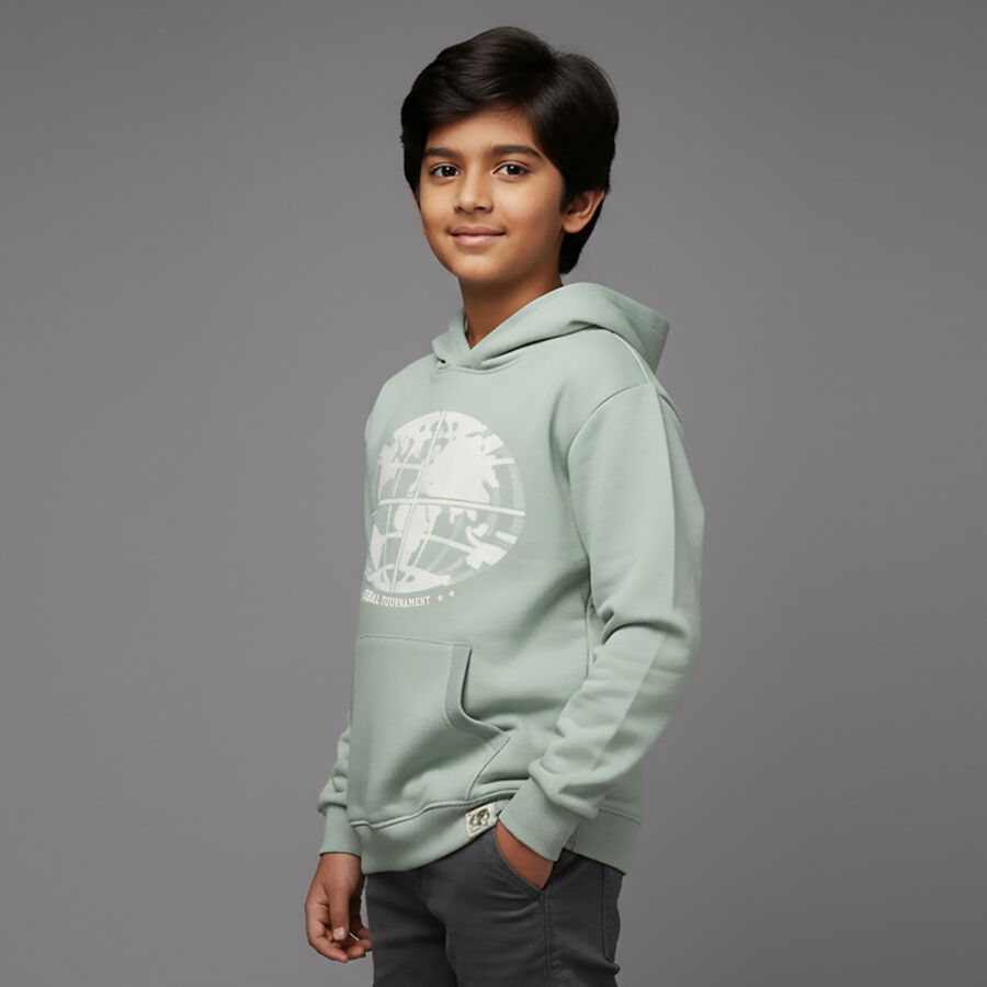 Boys Light Sage Green Hooded Casual Sweatshirt, हल्का हरा, large image number null