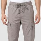 Men's Grey Slim Fit Drawstring Cargo Trousers, हल्का ग्रे, small