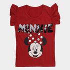 Girls' Red Cotton Round Neck Ruffle Sleeve Graphic T-Shirt, लाल, small