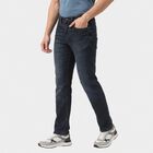 Men's Dark Blue Blue Slim Fit Faded Jeans, गहरा नीला, small