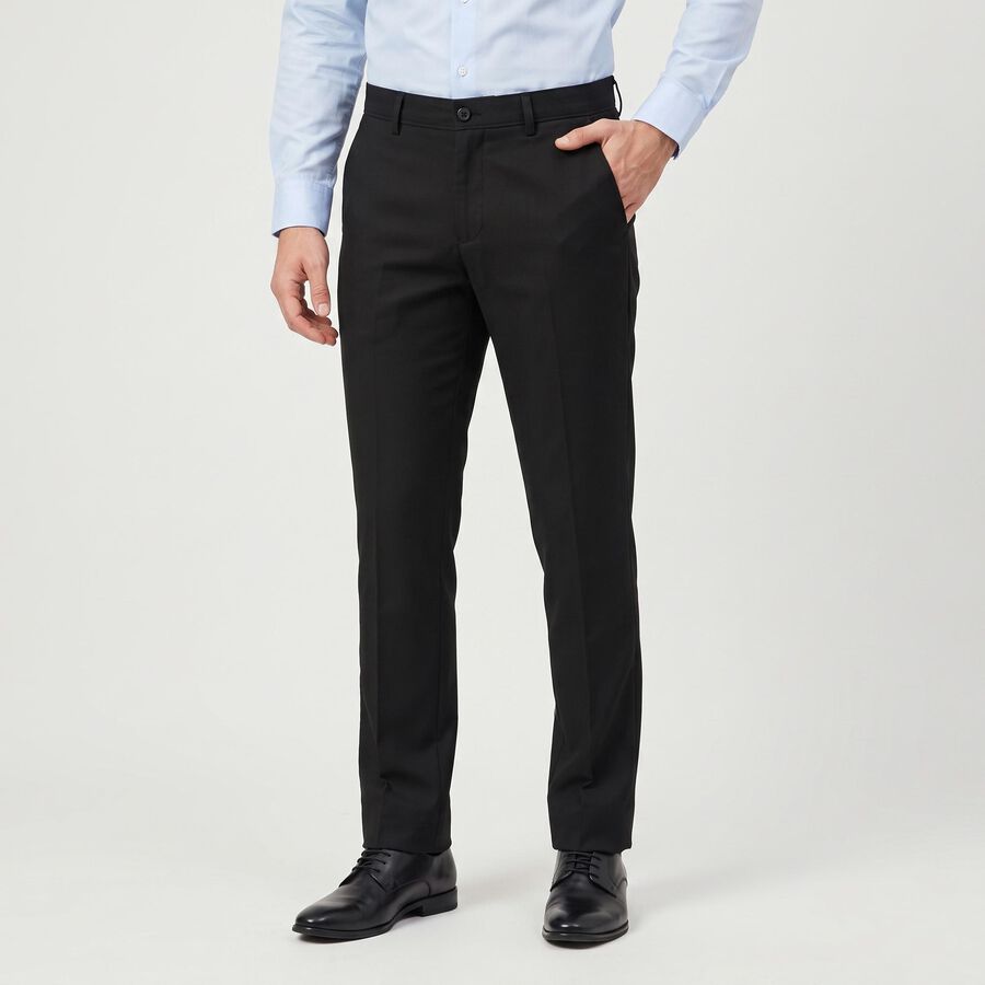 Men's Black Slim Fit Flat-Front Formal Trousers, Black, large