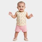 Infants Yellow Cotton Round Neck Printed Top And Shorts Set, Yellow, small