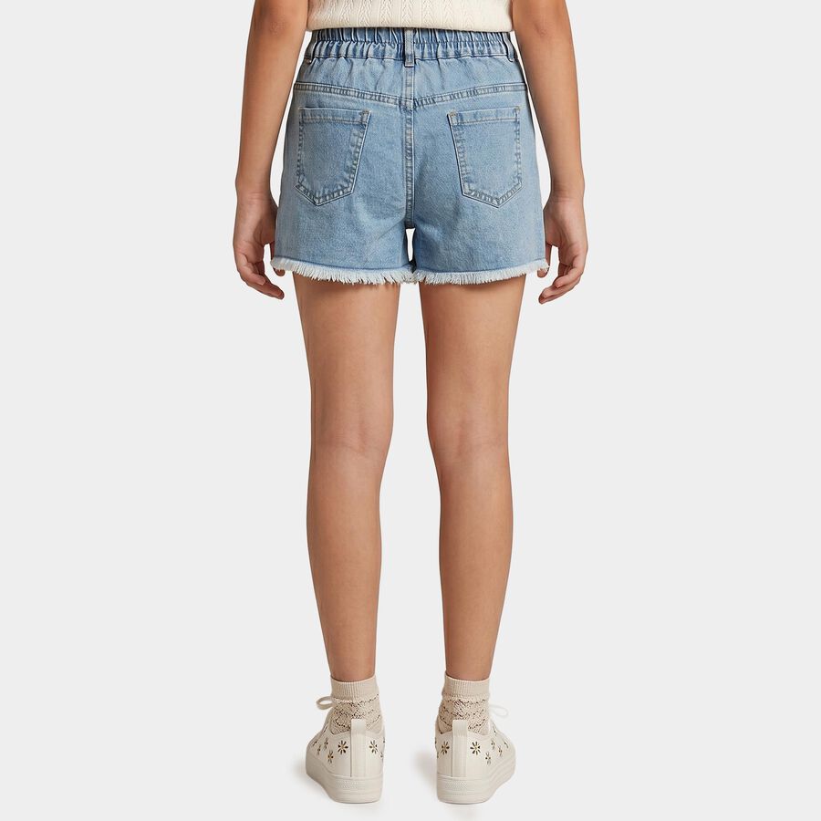 Girls Light Blue Regular Fit Daisy Applique Denim Shorts, Light Blue, large