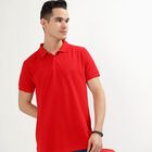 Men's Collared Half Sleeves T-Shirt, लाल, small