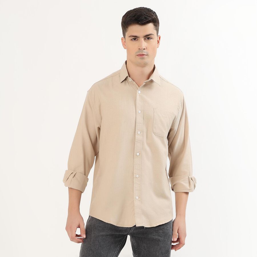 Men's Light Beige Spread Collar Casual Shirt, Beige, large image number null