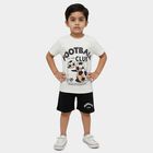 Boys White Round Neck Football Printed Baba Suit, White, small