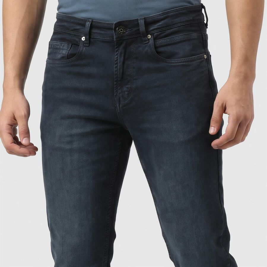 Men's Dark Blue Blue Slim Fit Faded Jeans, गहरा नीला, large