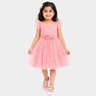 Girls' Pink Fit and Flare Embellished Party Wear Frock, गुलाबी, small