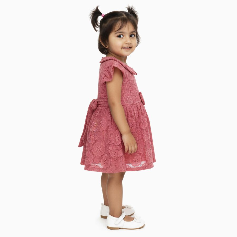 Infants' Dusty Rose Pink Floral Lace Party Frock, हल्का गुलाबी, large image number null