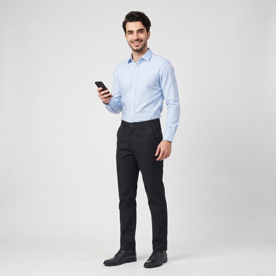 Men's Navy Blue Slim Fit Flat-Front Trousers, Navy Blue, large