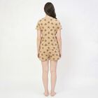 Women's Brown Round Neck Teddy Bear Printed Night Suit, Brown, small