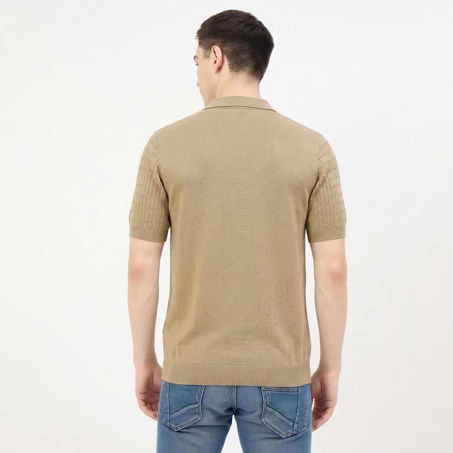 Men Beige Cotton Polo Neck Polo T-Shirt, Beige, large