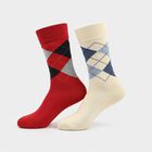 Men's Regular Fit Argyle Pack of 2 Socks ( Beige, Red ), Red, small