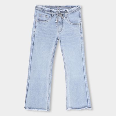 Girls' Light Blue Flared Fit Buttoned Jeans