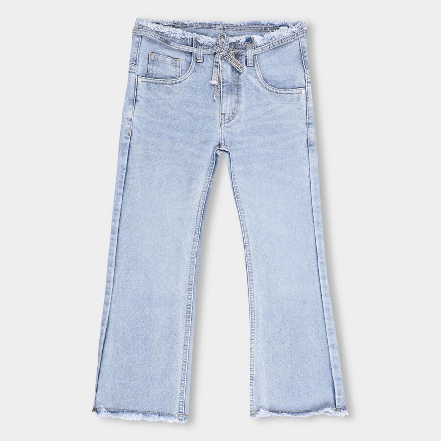 Girls' Light Blue Flared Fit Buttoned Jeans, Light Blue, large image number null