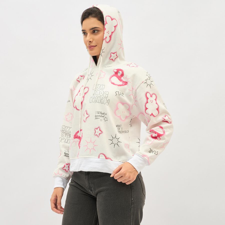 Women's Off White Hooded Casual Sweatshirt, Off White, large image number null