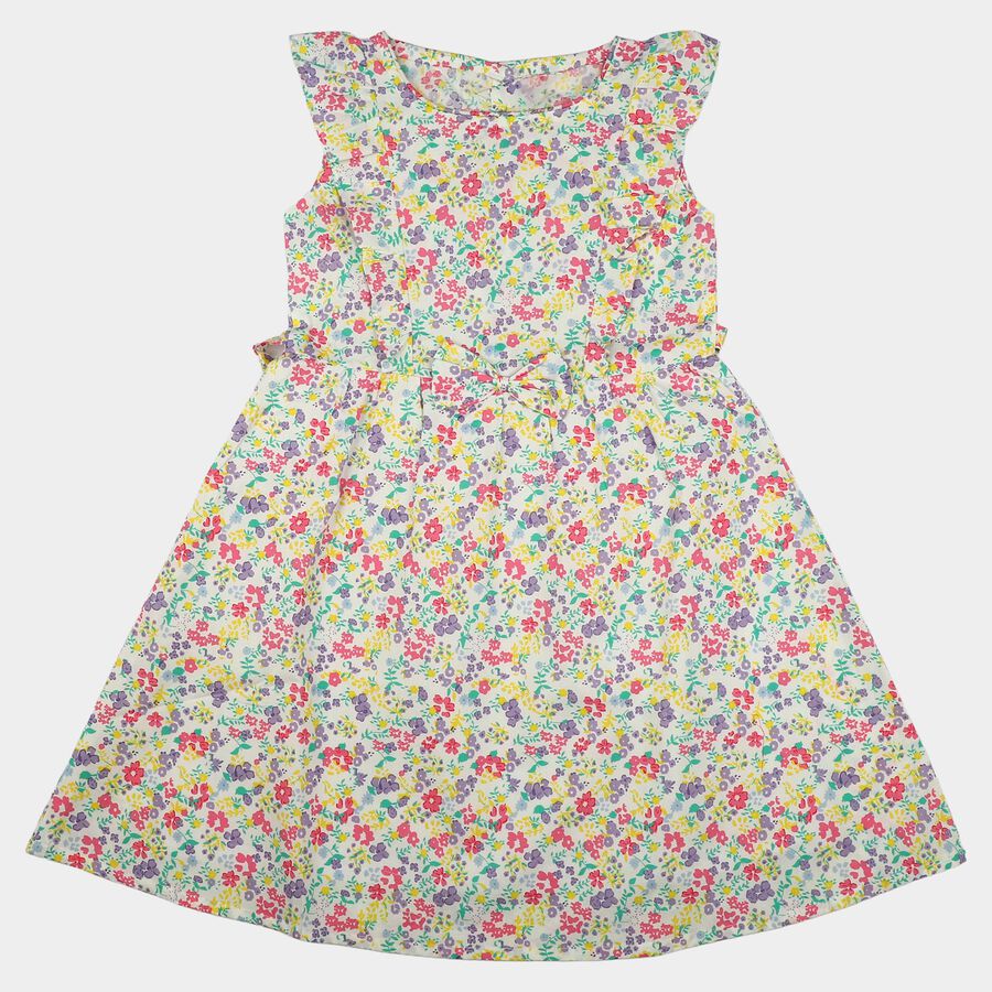 Girls' Yellow Floral Printed Fit and Flare Frock, Yellow, large
