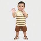 Infants' Beige 100% Cotton Polo Neck Striped Baba Suit, गहरा पीला, small