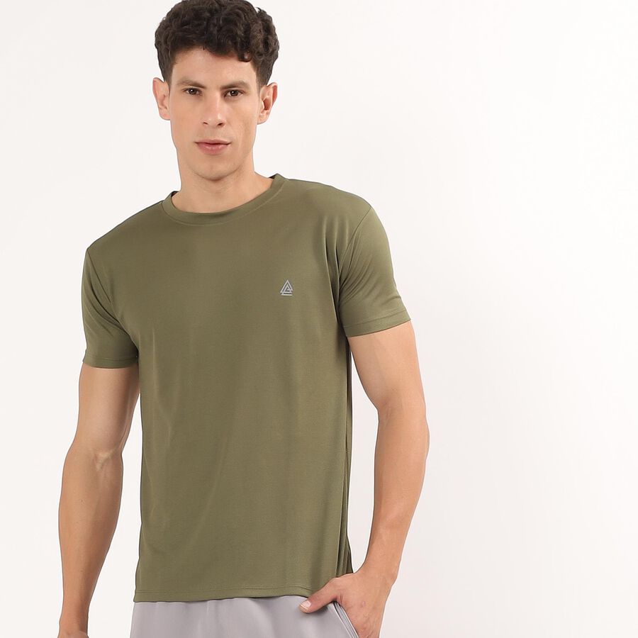 Men's Muted Olive Green Crew Neck Slim Fit T-Shirt, Khaki, large image number null