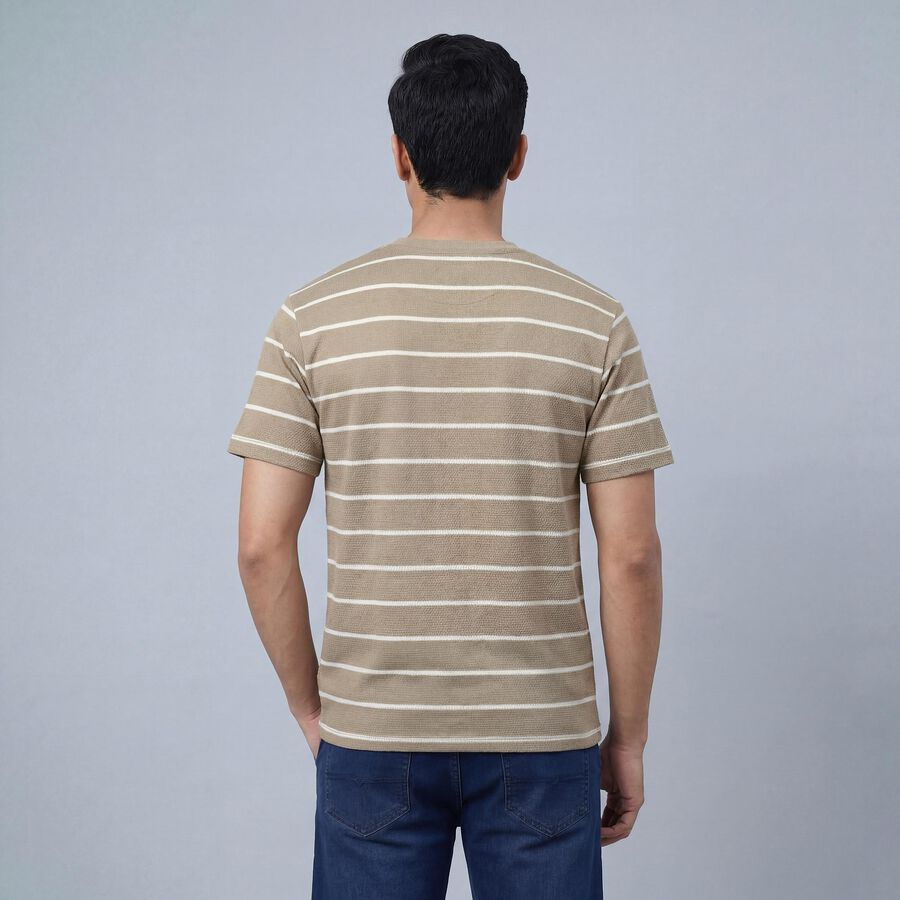 Men's Beige Round Neck Casual Printed T-Shirt, Beige, large