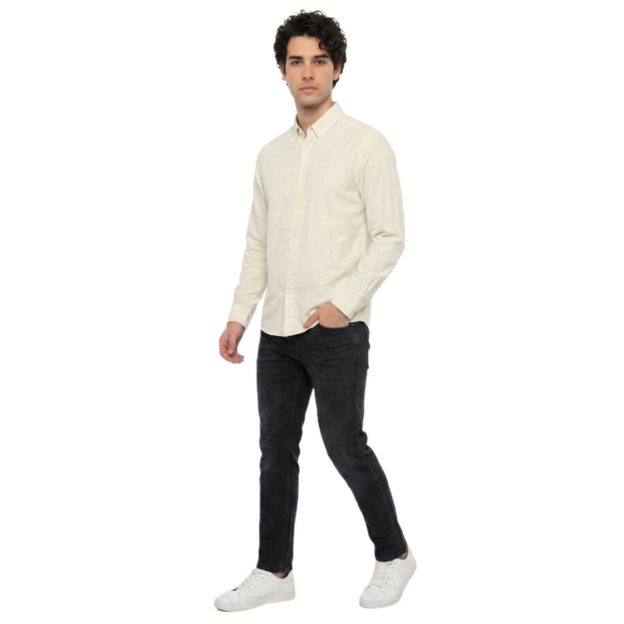 Men's White Regular Fit Casual Shirt, ऑफ व्हाइट, large