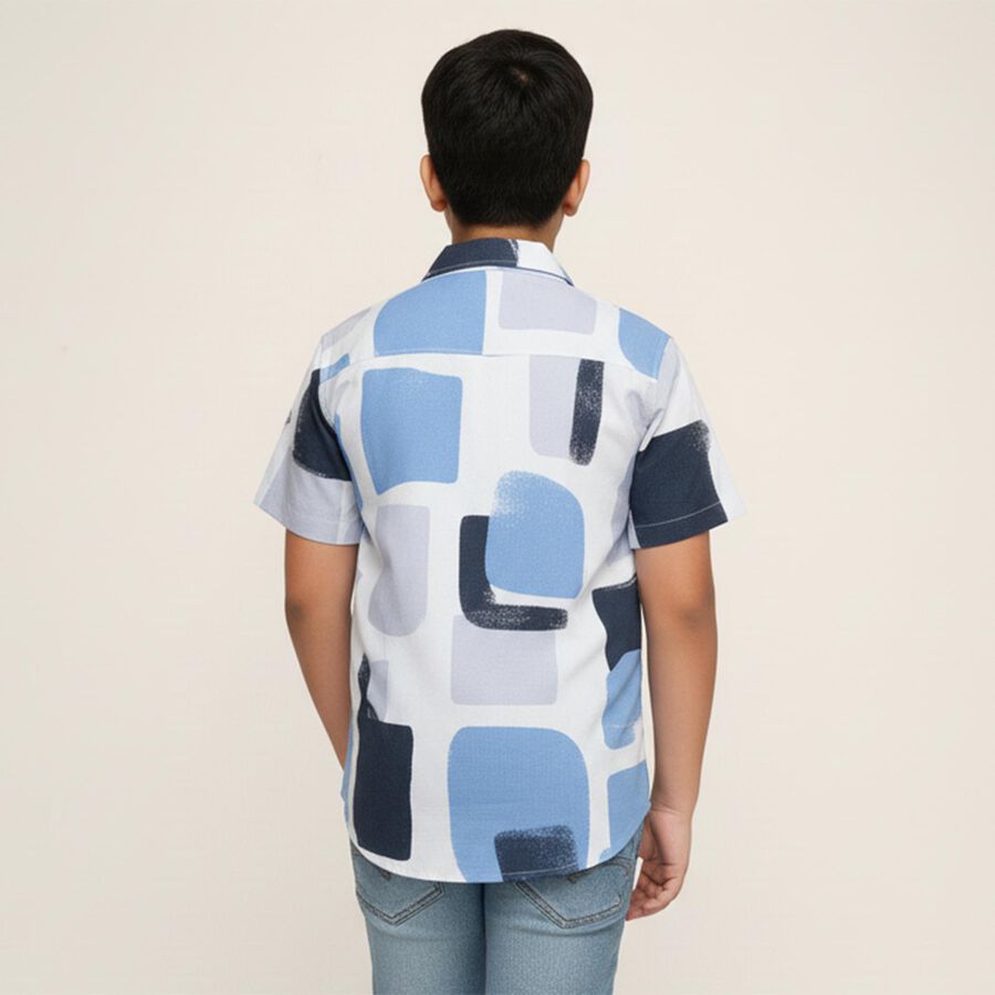 Boys' White Cotton Half Sleeve Cuban Collar Casual Shirt, White, large image number null