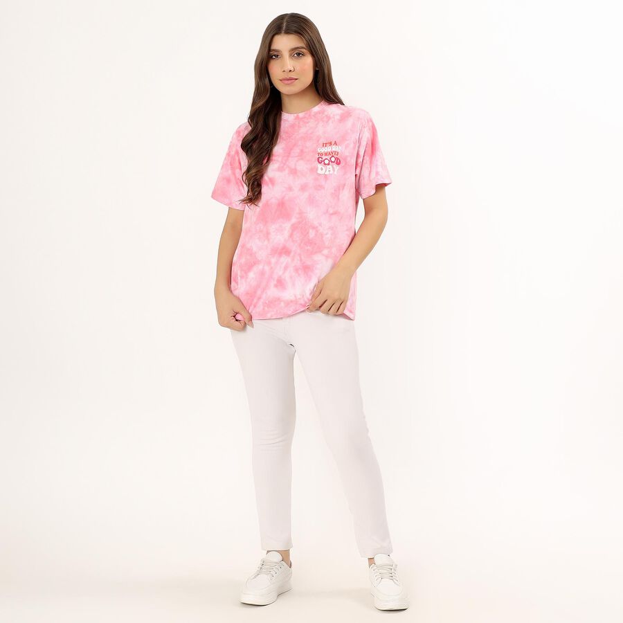 Ladies' 100% Cotton Round Neck T-Shirt , Pink, large image number null