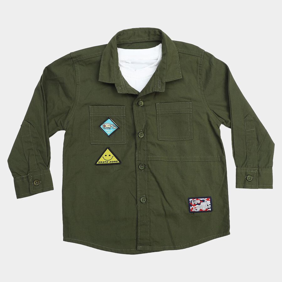 Infant Boys' Olive Green Cotton Spread Collar Utility Shirt, Olive, large